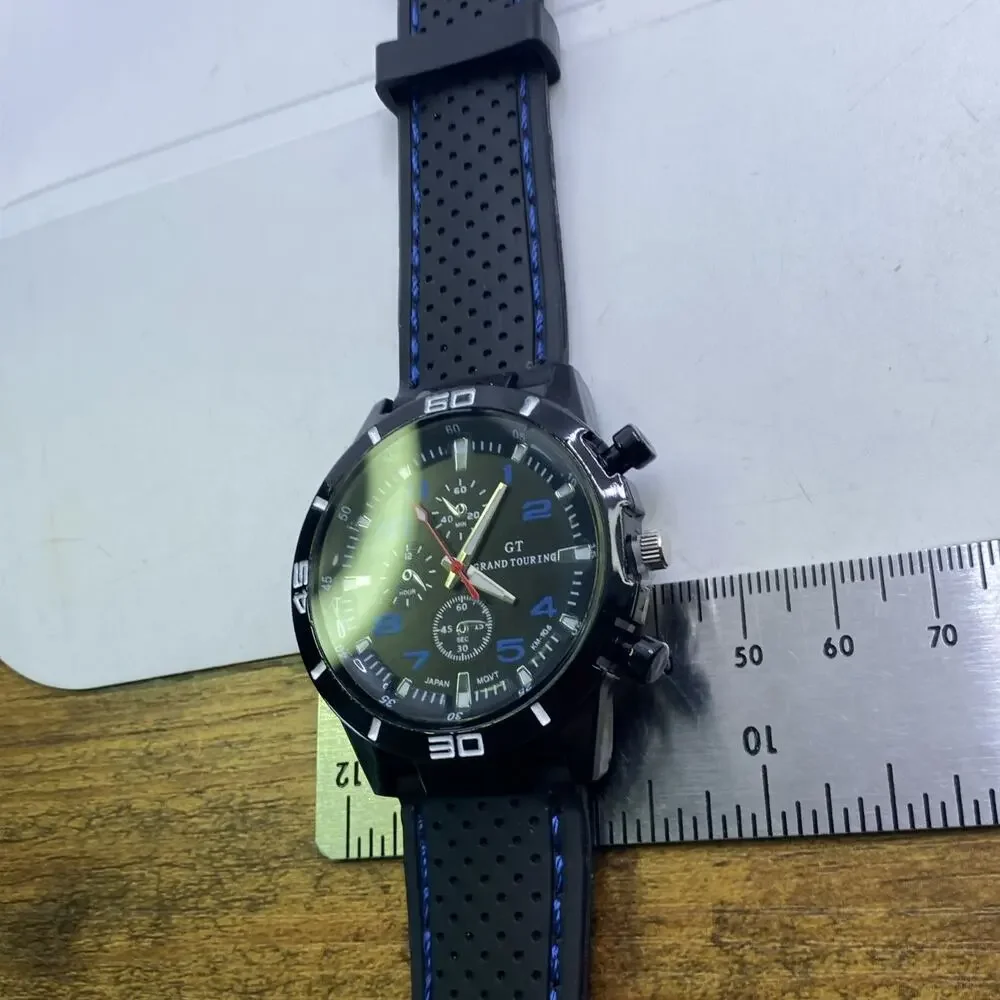 GT Mens Racing Style Rugged Rubber Black Watch New Battery